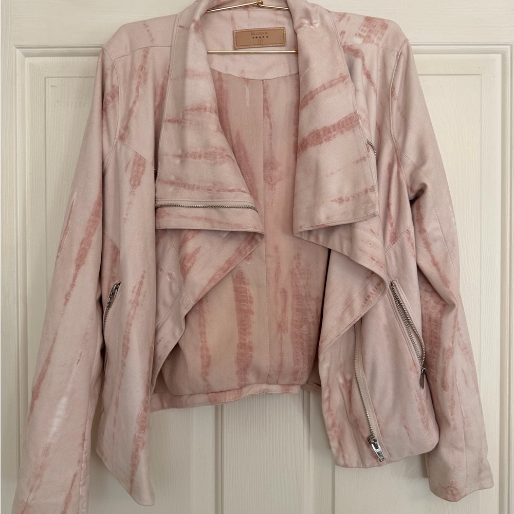 Blank NYC Blush Pink Draped Faux-Suede Moto Jacket